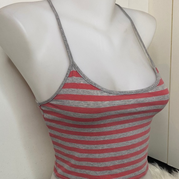 Grey and Light Pink Striped Crop top With Spaghetti Straps - Picture 6 of 8